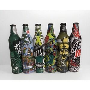 6 Mountain Dew Green Label Art Aluminum Bottles New and Unopened 2008‎ RARE